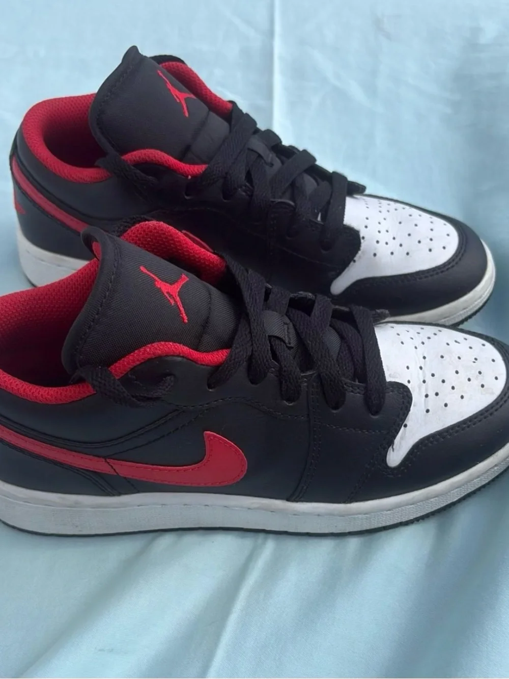 Nike Air Jordan 1 Low-Top Sneakers in Black, Red, White Boys 4Y